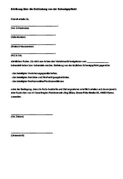 Formular: Entbindung von der Schweigepflicht